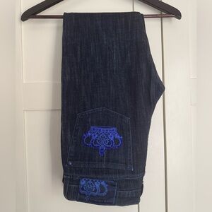 Rock & Republic Dark Blue Kasandra Jeweled Crown Jeans Boot Cut Low Rise Size 30